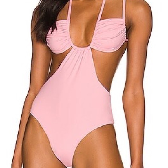 NWT WeWoreWhat Ruched Cup Tie Monokini Pink - Picture 4 of 4